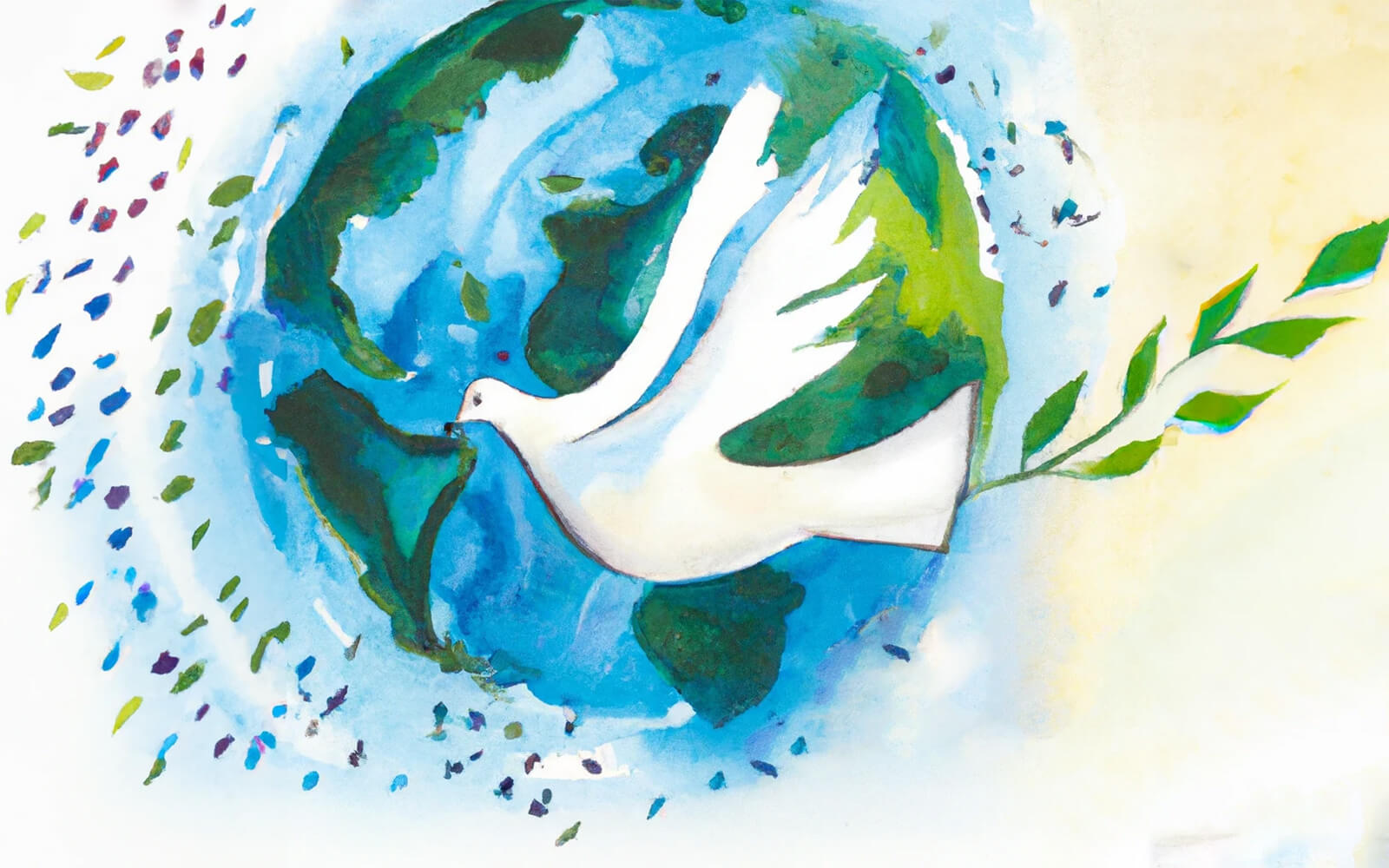 A Dove Carrying An Olive Branch Across The World