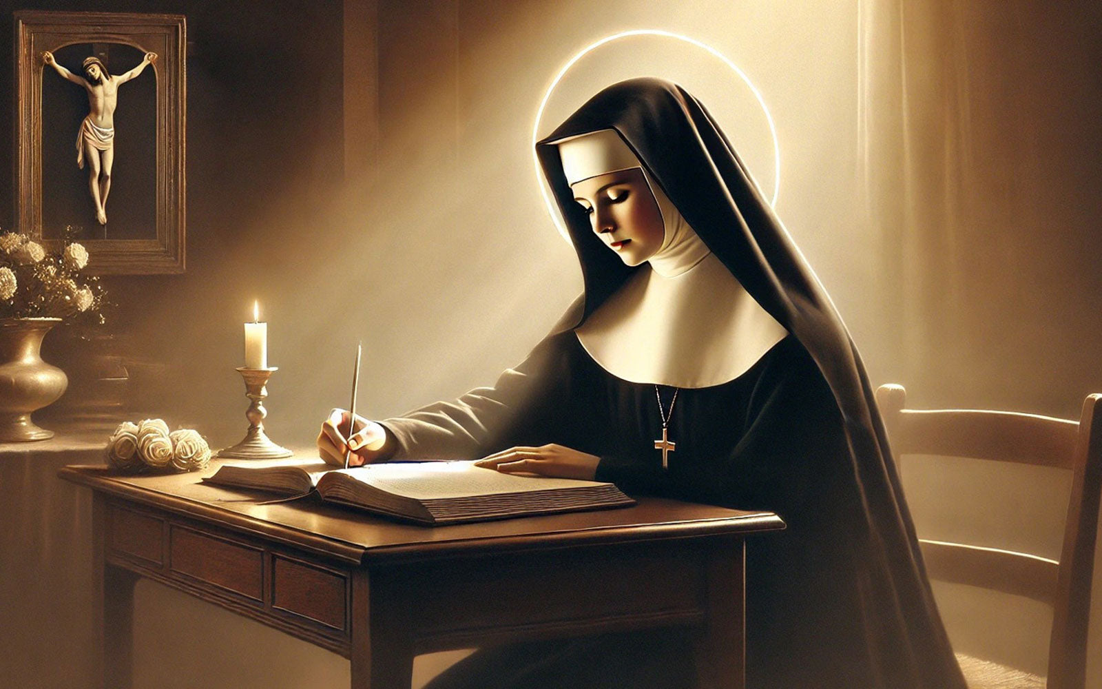 Saint Faustina writing in her journal
