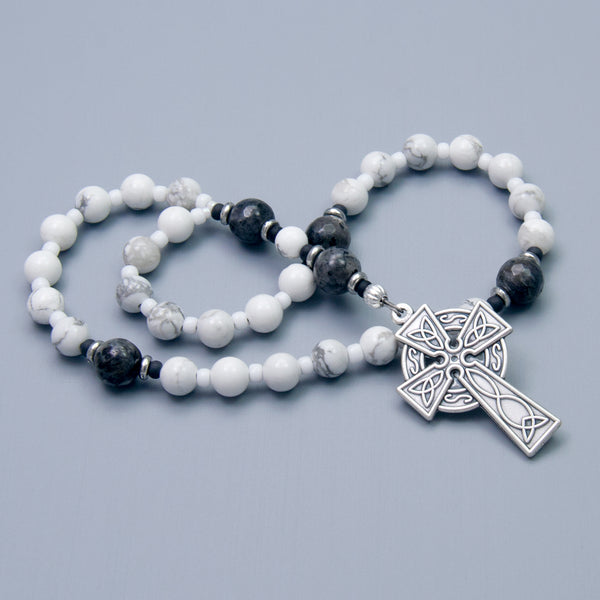 Howlite Anglican Rosary with Celtic Cross Unspoken Elements