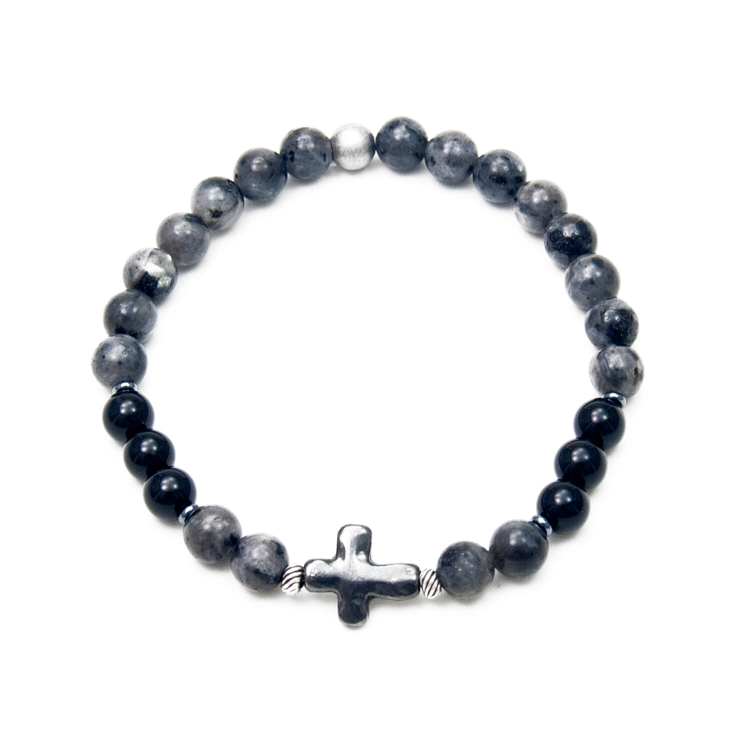 Larkivite & Onyx Bracelet with Sideways Cross