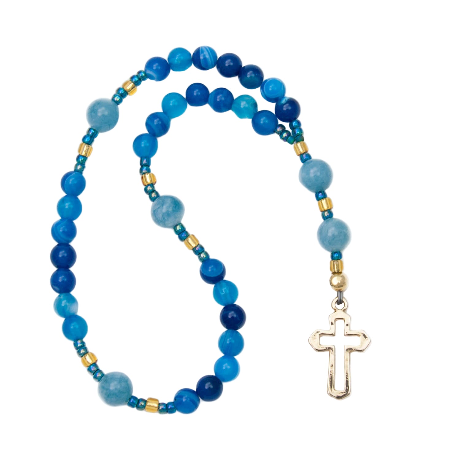 Still Waters Anglican Prayer Beads Blue Gold Agate/Aventurine