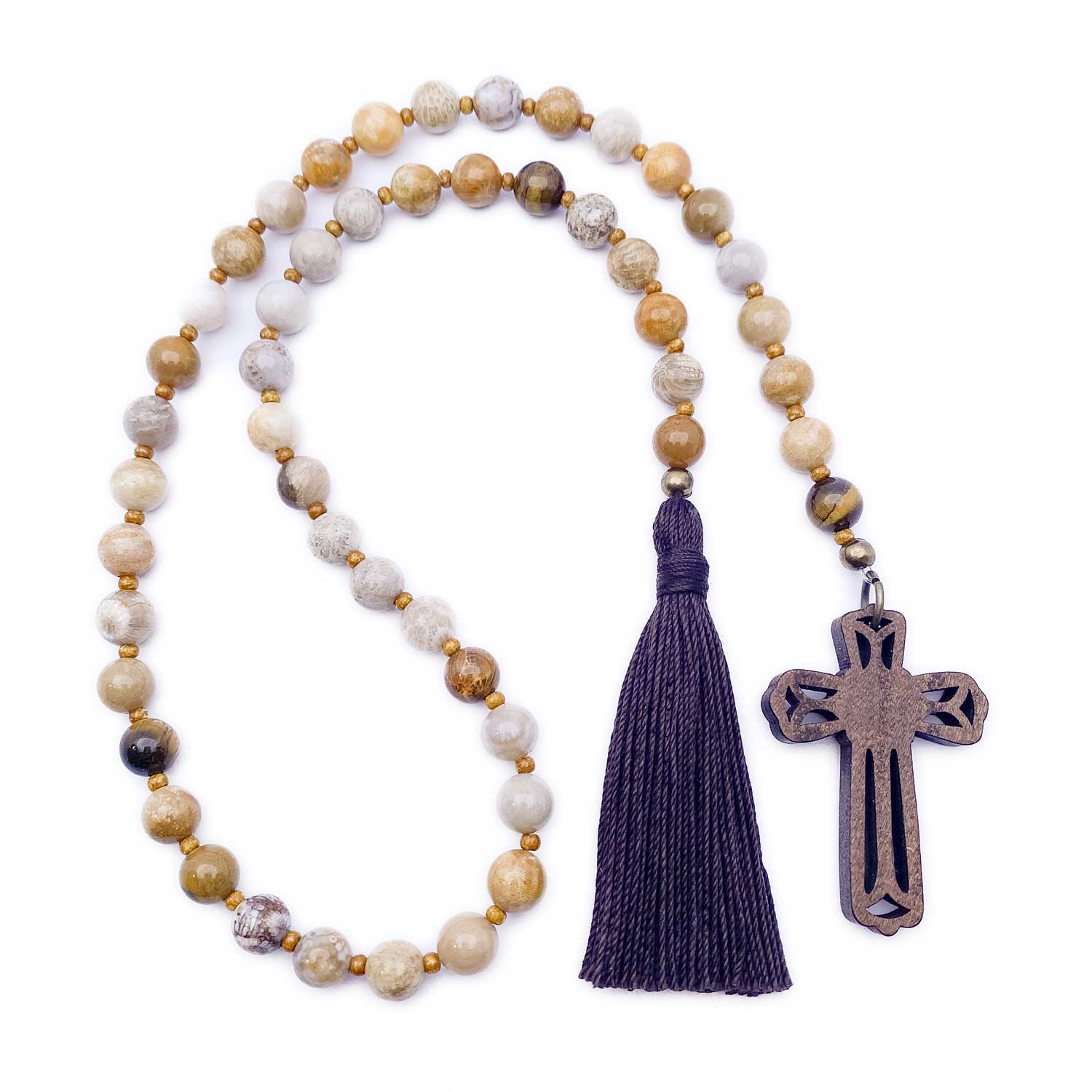 Paternoster Prayer Beads - Fossil & Tigereye