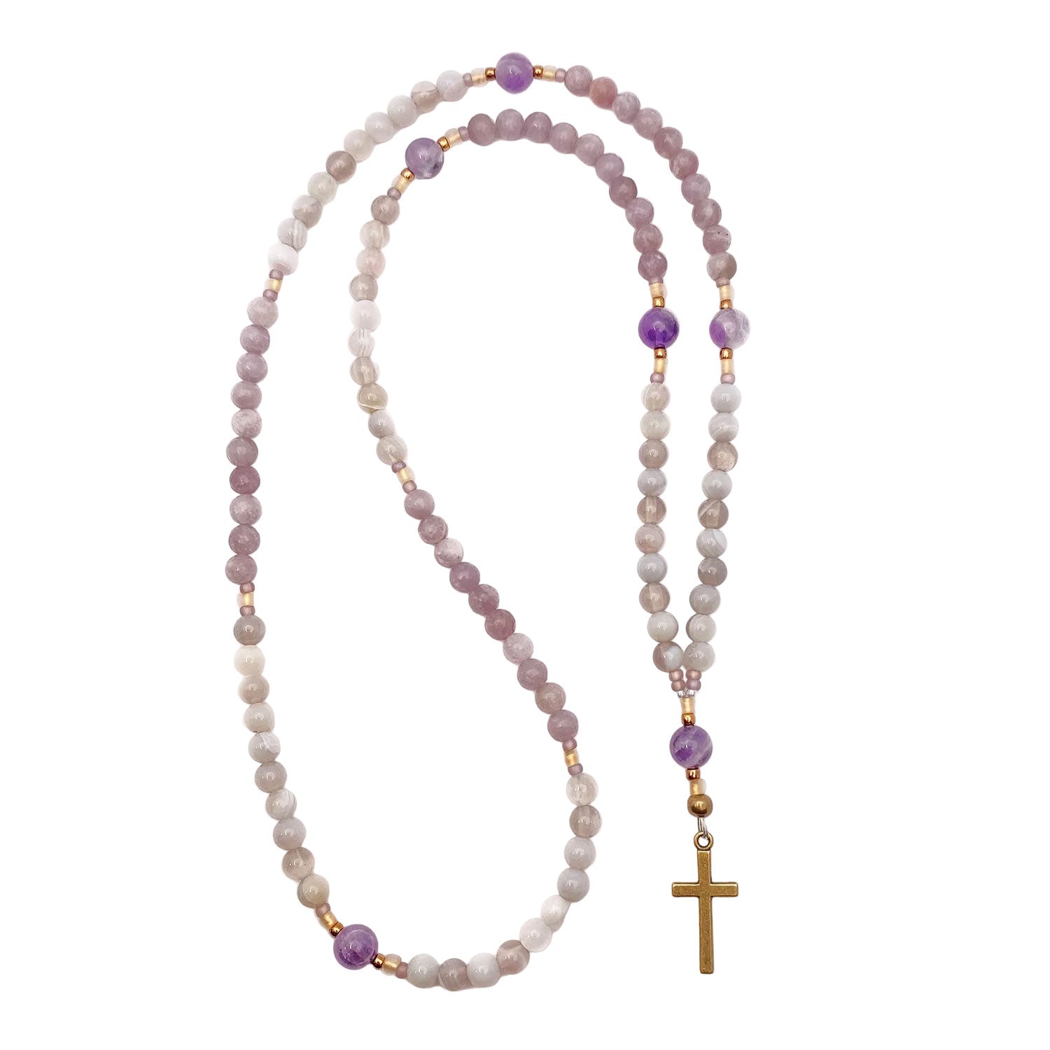 Agate and Lepidolite Prayer Necklace