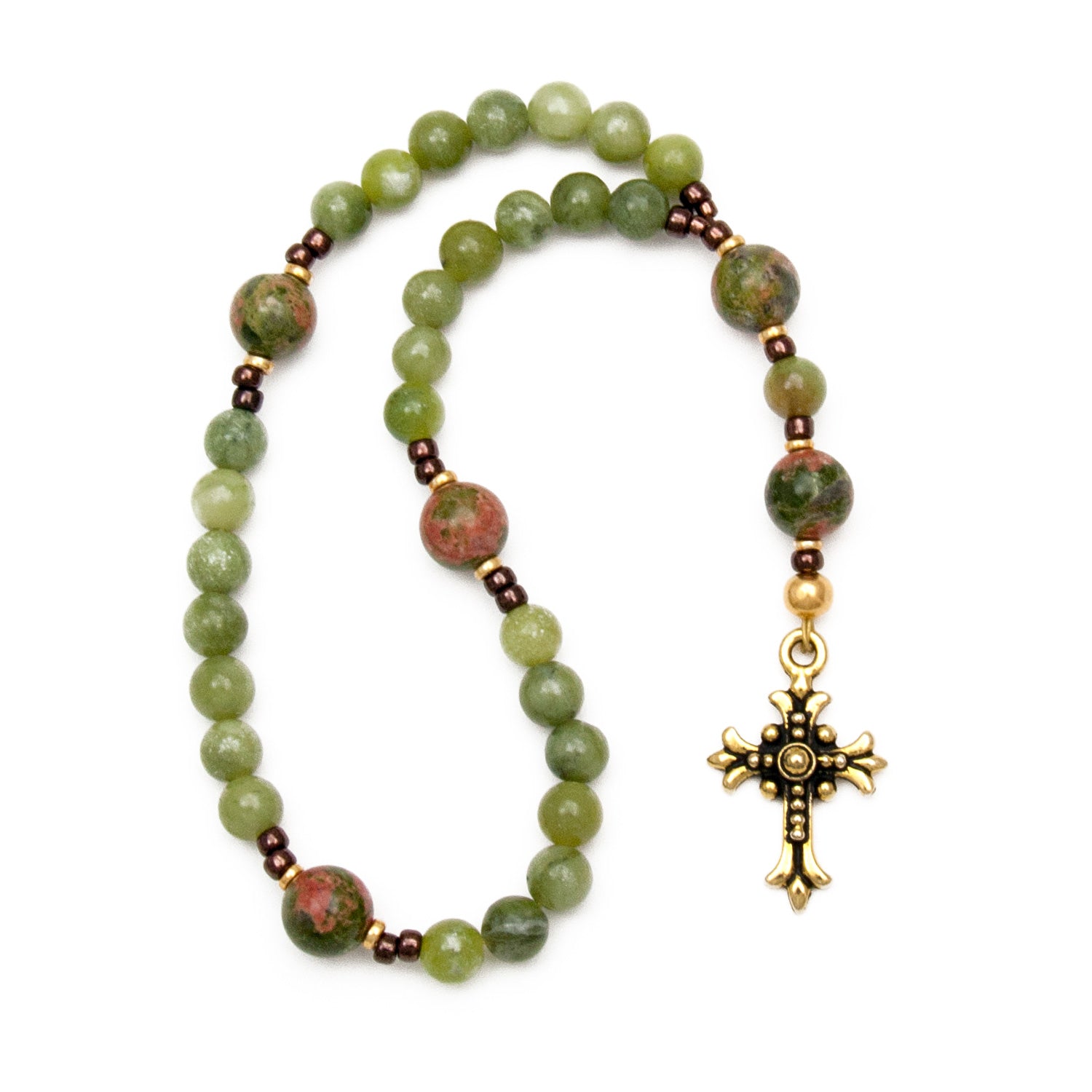 Green Jade & Unakite Anglican Prayer Beads