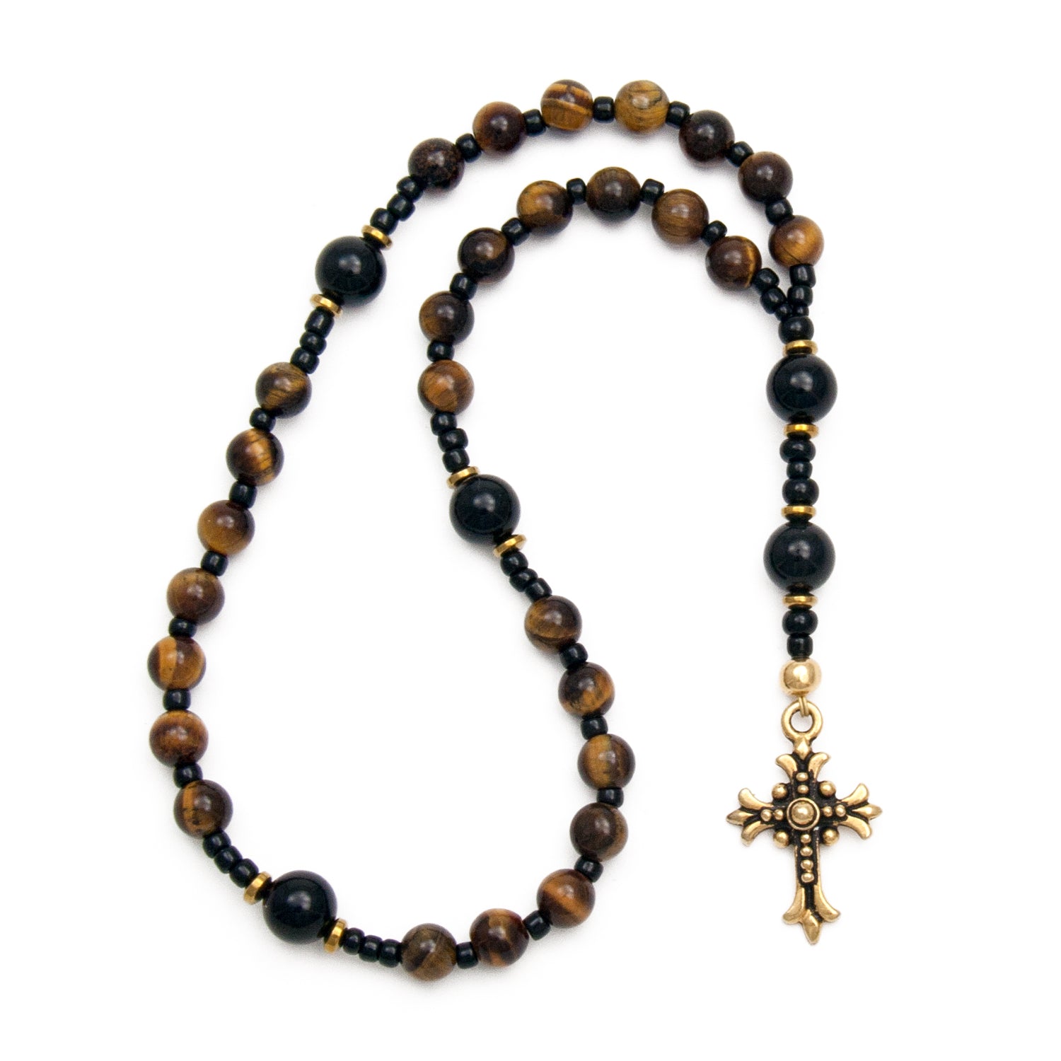 Anglican Prayer Beads Tigers Eye & Onyx