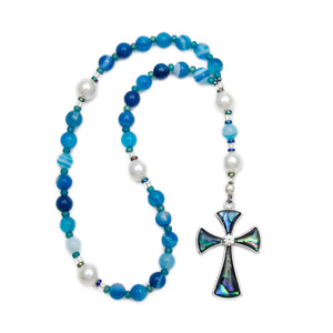 Blue Agate & Pearl Shell Anglican Prayer Beads - Unspoken Elements
