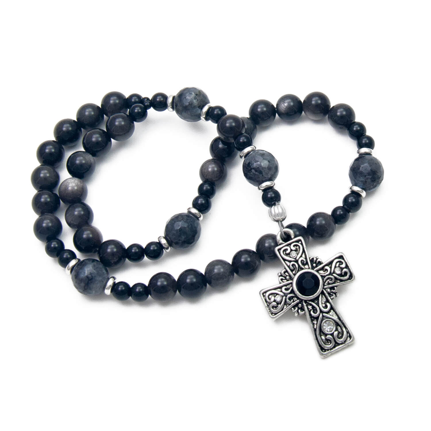 Ornate Anglican Rosary - Obsidian & Larkivite