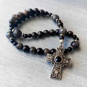 Ornate Anglican Rosary - Obsidian & Larkivite